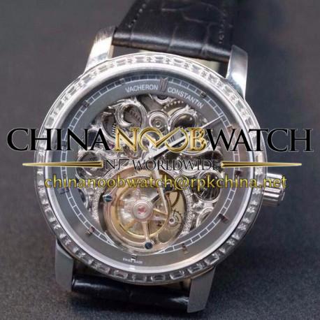 Replica Vacheron Constantin Patrimony Tourbillon Stainless Steel & Diamonds Skeleton & Gray Dial Swiss Tourbillon