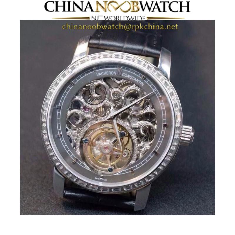 Replica Vacheron Constantin Patrimony Tourbillon Stainless Steel & Diamonds Skeleton & Gray Dial Swiss Tourbillon