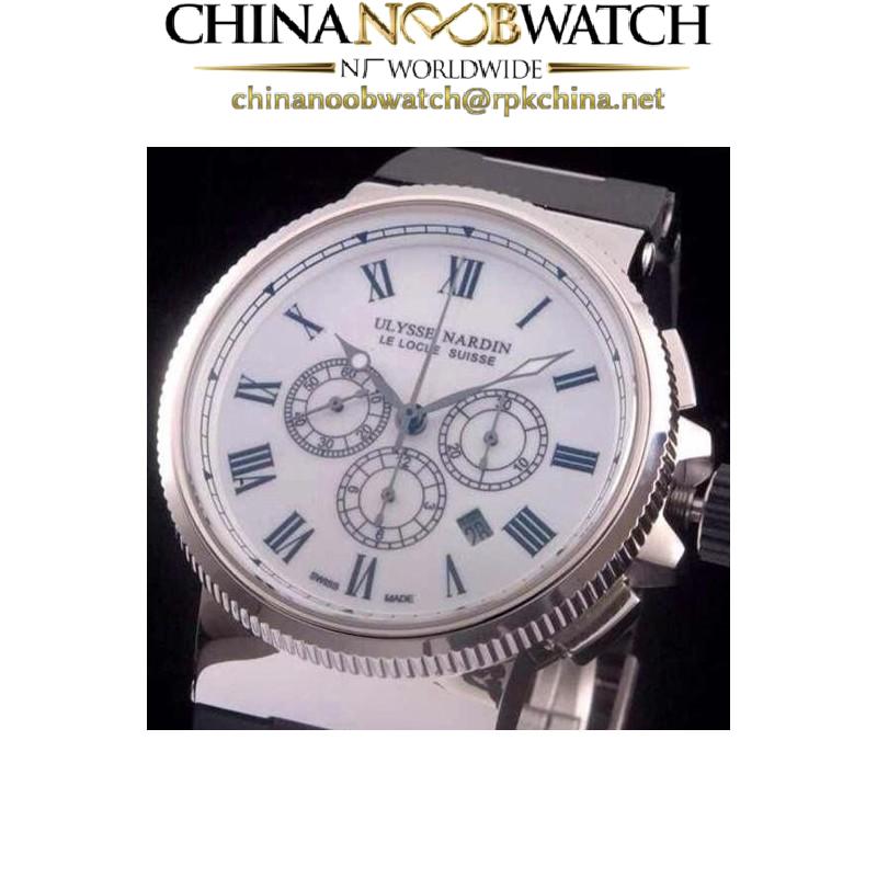 Replica Ulysse Nardin Marine Chronograph Stainless Steel Roman Numbers White Dial Swiss 7750