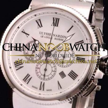 Replica Ulysse Nardin Marine Chronograph Stainless Steel Roman Numbers White Dial Swiss 7750