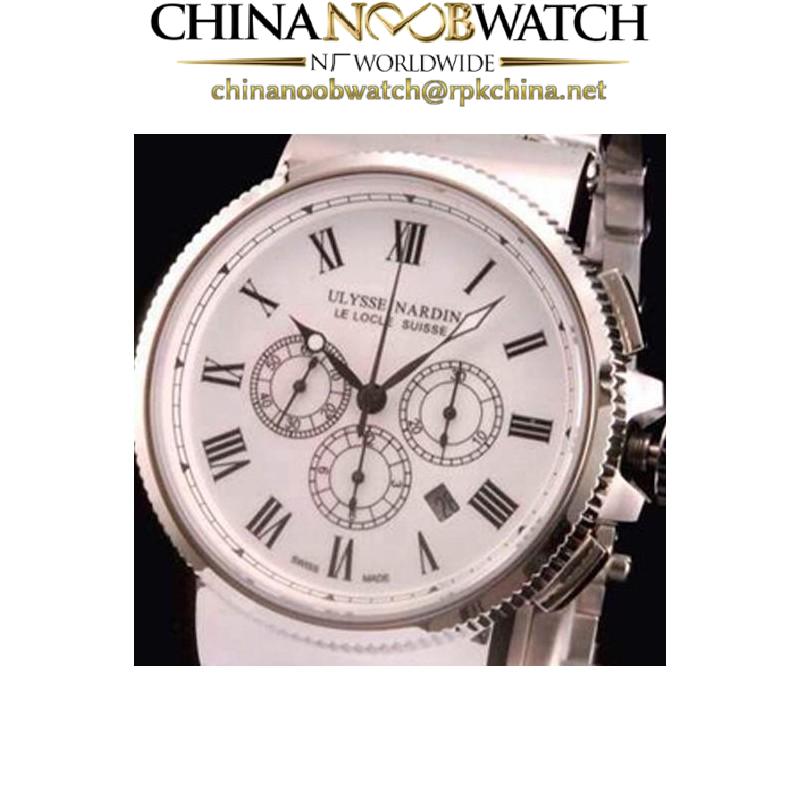 Replica Ulysse Nardin Marine Chronograph Stainless Steel Roman Numbers White Dial Swiss 7750