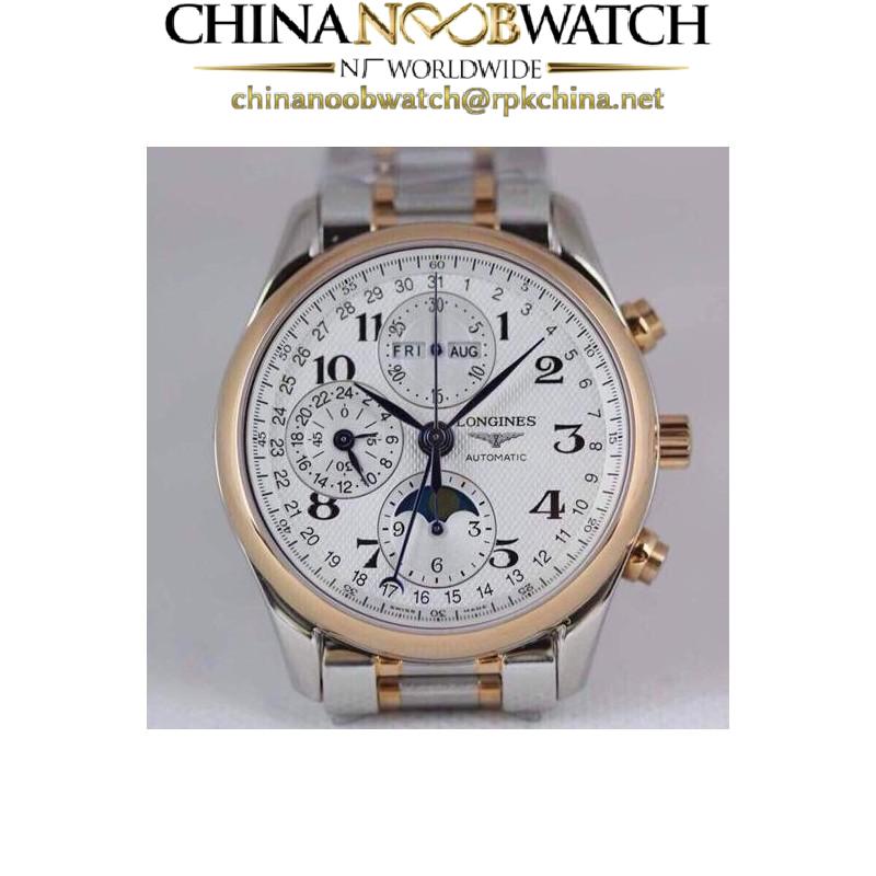 Replica Longines Conquest Classic Chronograph Moonphase Stainless Steel & Rose Gold White Dial Swiss 7751