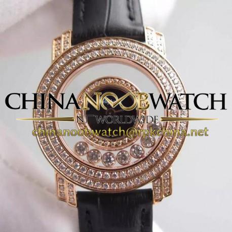 Replica Chopard Happy Diamonds Ladies Rose Gold Black Dial Swiss Quartz