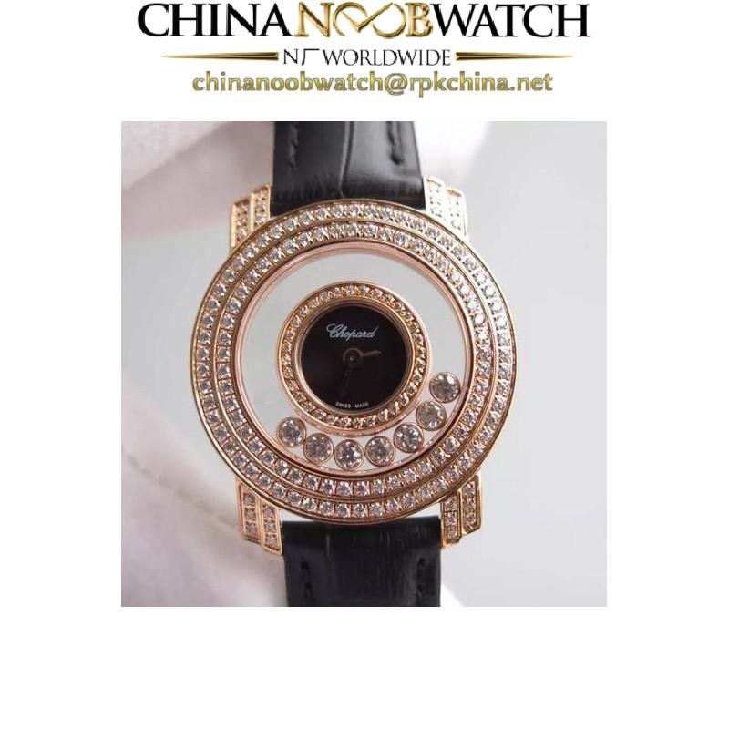 Replica Chopard Happy Diamonds Ladies Rose Gold Black Dial Swiss Quartz