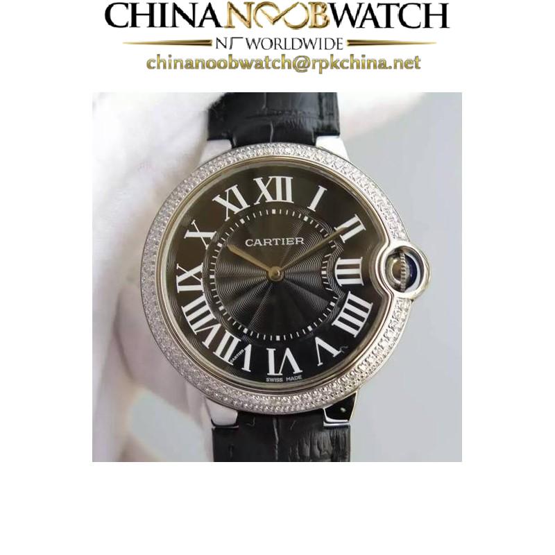 Replica Cartier Ballon Bleu Stainless Steel & Diamonds Black Dial Swiss 2836-2