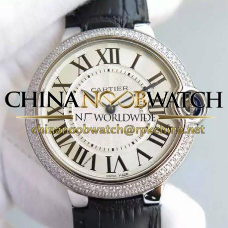 Replica Cartier Ballon Bleu Stainless Steel & Diamonds White Dial Swiss 2836-2