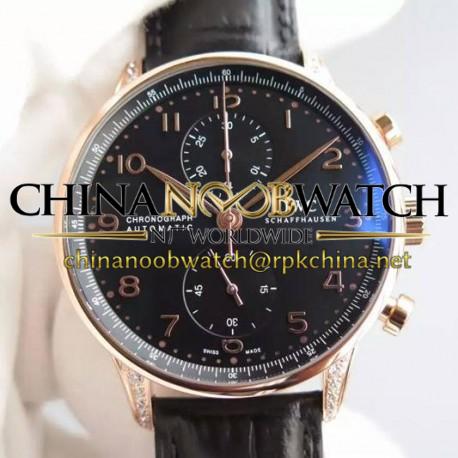 Replica IWC Portuguese Chronograph Rose Gold & Diamonds Black Dial Swiss 7750