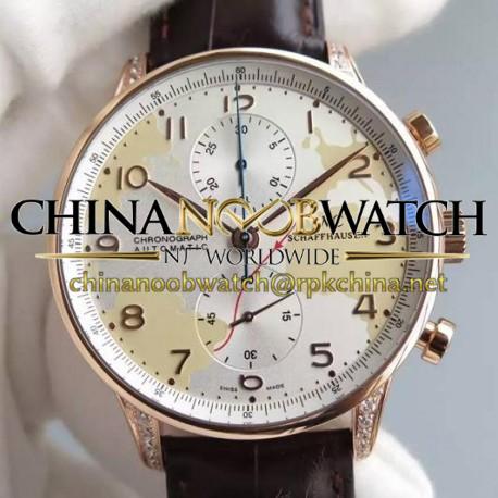 Replica IWC Portuguese Chronograph Rose Gold & Diamonds White Map Dial Swiss 7750