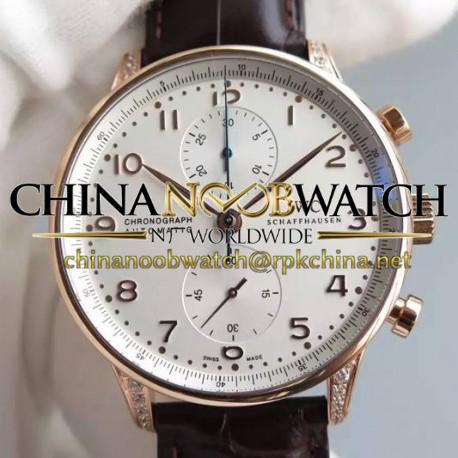 Replica IWC Portuguese Chronograph Rose Gold & Diamonds White Dial Swiss 7750