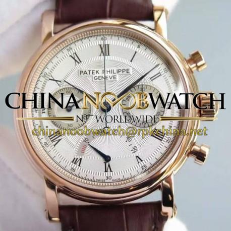 Replica Patek Philippe Calatrava Chronograph Power Reserve Rose Gold White Dial Swiss Lemania