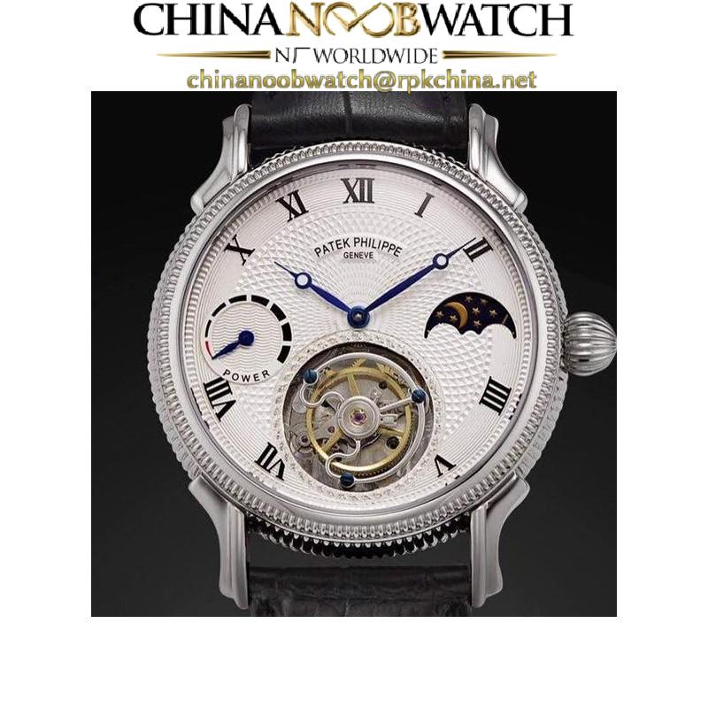 Replica Patek Philippe Tourbillon Moonphase Power Reserve Stainless Steel White Dial Swiss Tourbillon