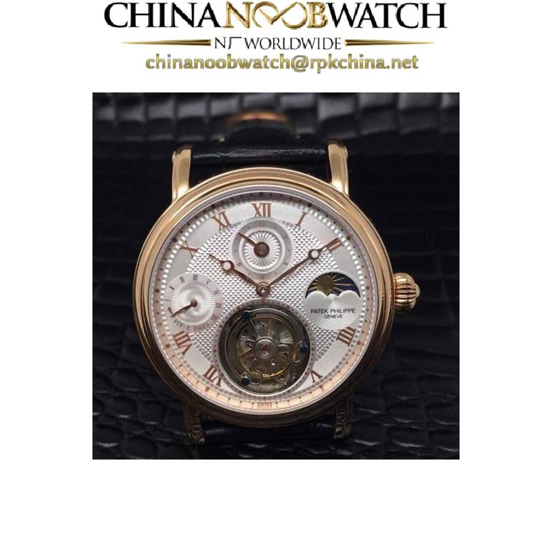 Replica Patek Philippe Tourbillon Moonphase 24H Power Reserve Rose Gold White Dial Swiss Tourbillon