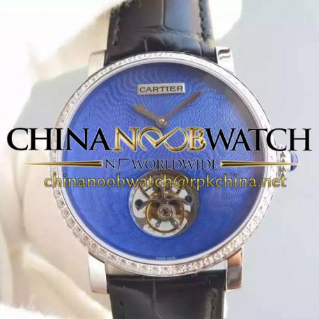 Replica Cartier Rotonde Tourbillon Stainless Steel & Diamonds Blue Dial Swiss Tourbillon