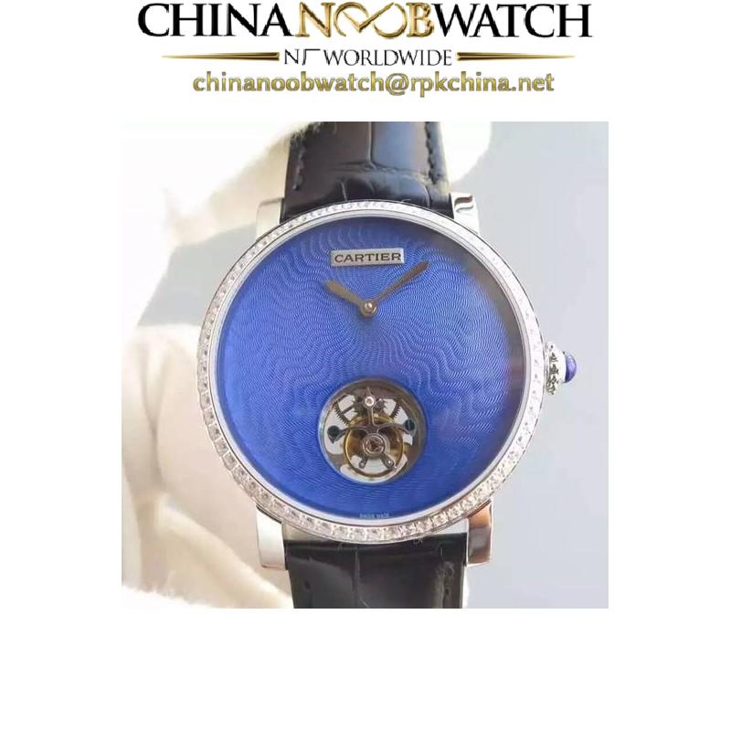 Replica Cartier Rotonde Tourbillon Stainless Steel & Diamonds Blue Dial Swiss Tourbillon