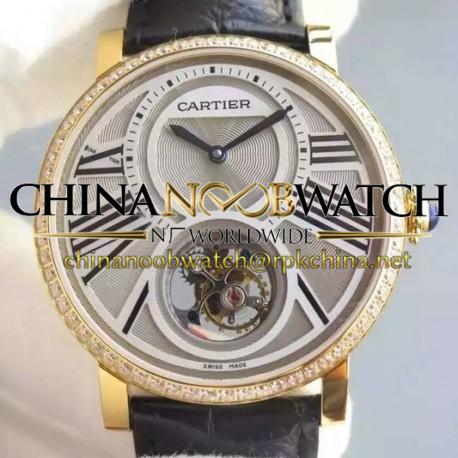 Replica Cartier Rotonde Tourbillon Yellow Gold & Diamonds White Dial Swiss Tourbillon