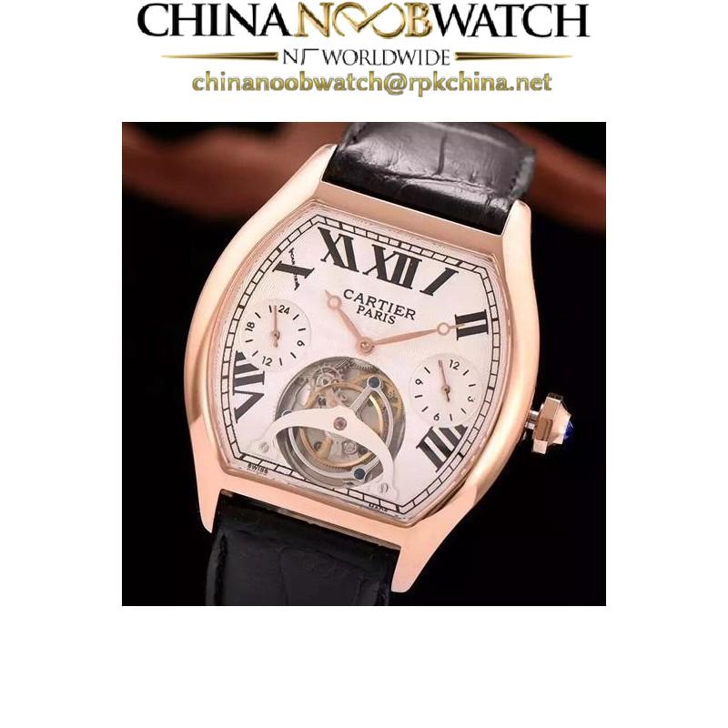 Replica Cartier Tortue Tourbillon Rose Gold White Dial Swiss Tourbillon