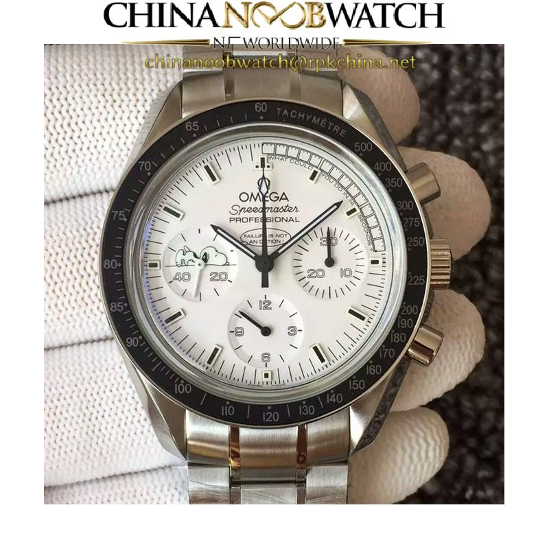 Replica Omega Speedmaster Moonwatch Anniversary Silver Snoopy Stainless Steel White Dial Swiss 1861