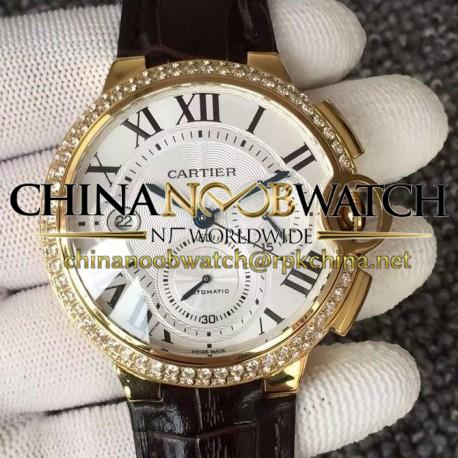 Replica Cartier Ballon Bleu Chronograph Yellow Gold & Diamonds White Dial Swiss 7750