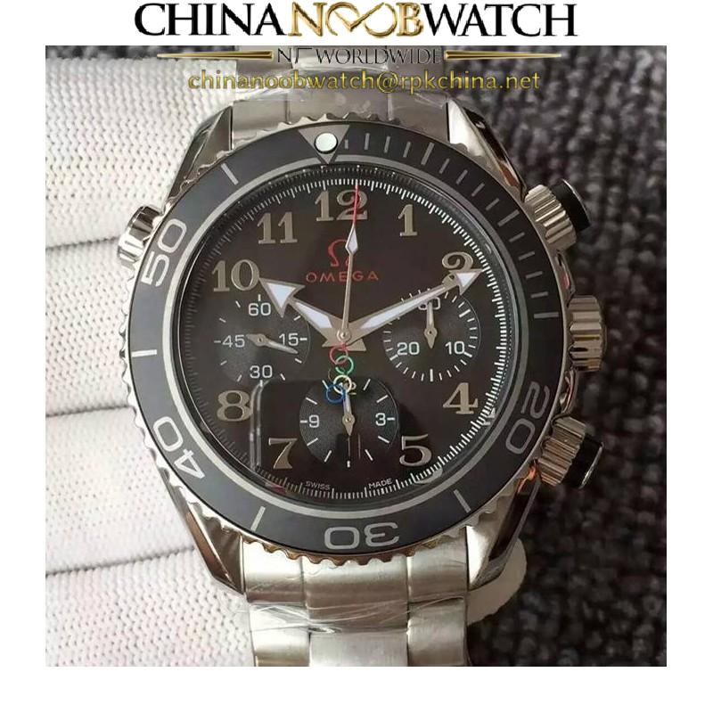 Replica Omega Seamaster Planet Ocean Chronograph Olympics Stainless Steel Black Dial Swiss 7750