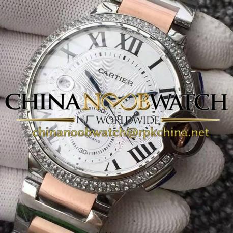 Replica Cartier Ballon Bleu Chronograph Stainless Steel & Diamonds White Dial Swiss 7750