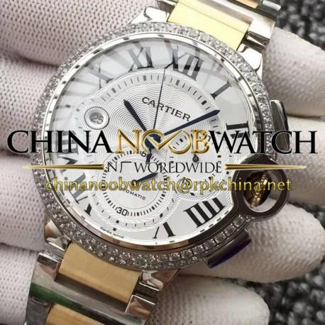 Replica Cartier Ballon Bleu Chronograph Stainless Steel & Diamonds White Dial Swiss 7750