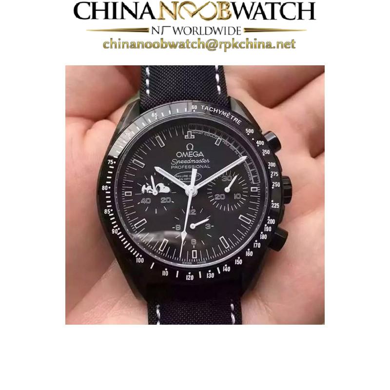 Replica Omega Speedmaster Moonwatch Anniversary Silver Snoopy PVD Black Dial Swiss 9300