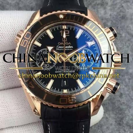 Replica Omega Seamaster Planet Ocean 600M Chronograph Rose Gold Black Dial Swiss 9301