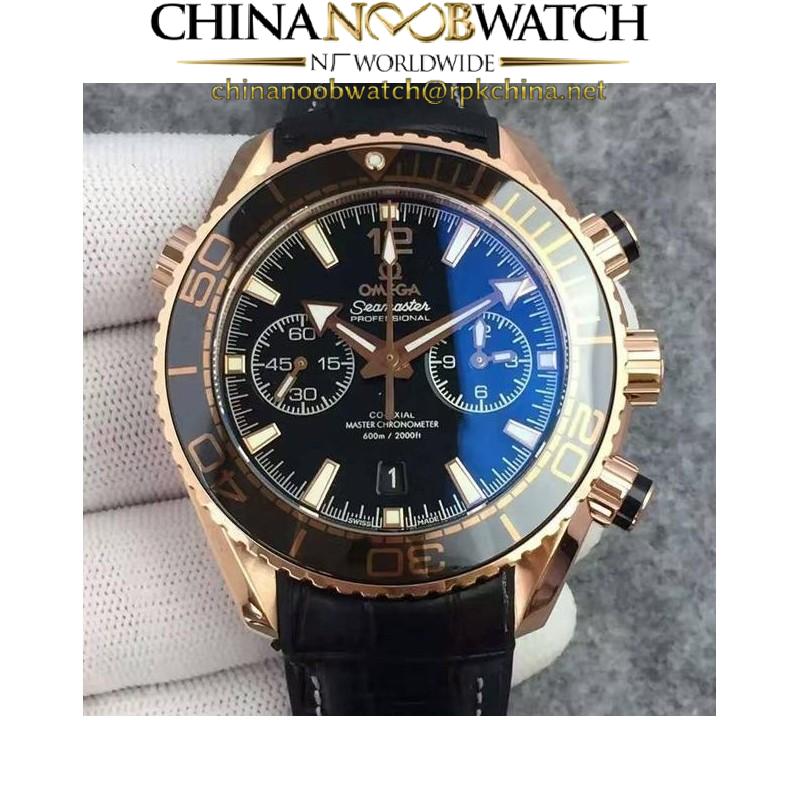 Replica Omega Seamaster Planet Ocean 600M Chronograph Rose Gold Black Dial Swiss 9301