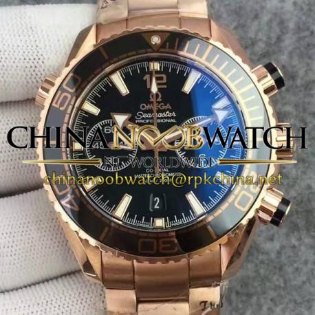 Replica Omega Seamaster Planet Ocean 600M Chronograph Rose Gold Black Dial Swiss 9301