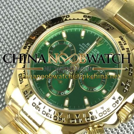 Replica Rolex Daytona Cosmograph 116528 BP Yellow Gold Green Dial Swiss 7750 Run 6@SEC