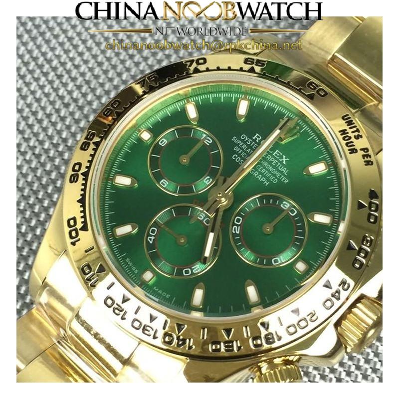 Replica Rolex Daytona Cosmograph 116528 BP Yellow Gold Green Dial Swiss 7750 Run 6@SEC