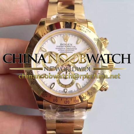 Replica Rolex Daytona Cosmograph 116528 JH Yellow Gold White Dial Swiss 4130 Run 6@SEC