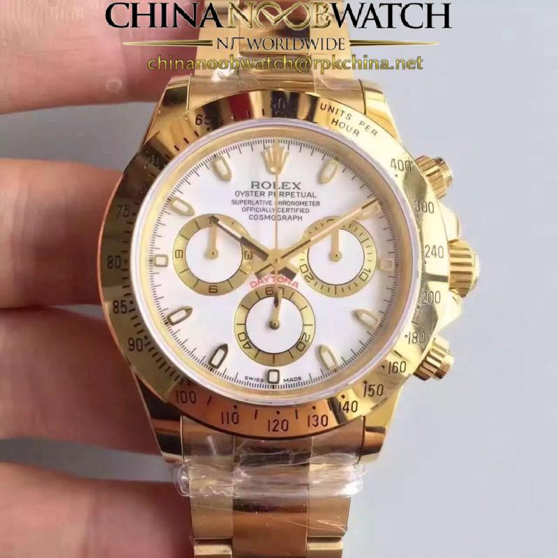 Replica Rolex Daytona Cosmograph 116528 JH Yellow Gold White Dial Swiss 4130 Run 6@SEC