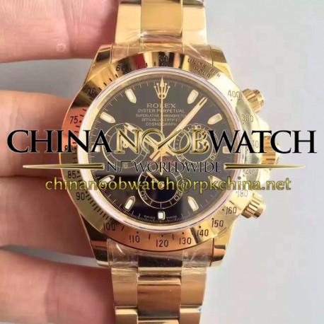 Replica Rolex Daytona Cosmograph 116528 JH Yellow Gold Black Dial Swiss 4130 Run 6@SEC