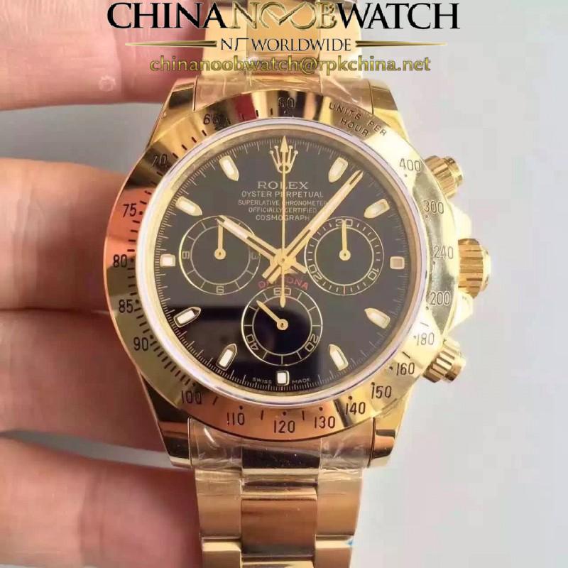 Replica Rolex Daytona Cosmograph 116528 JH Yellow Gold Black Dial Swiss 4130 Run 6@SEC