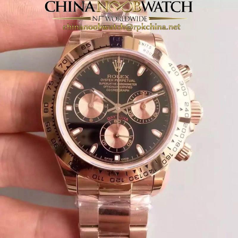 Replica Rolex Daytona Cosmograph 116505 JH Rose Gold Black Dial Swiss 4130 Run 6@SEC