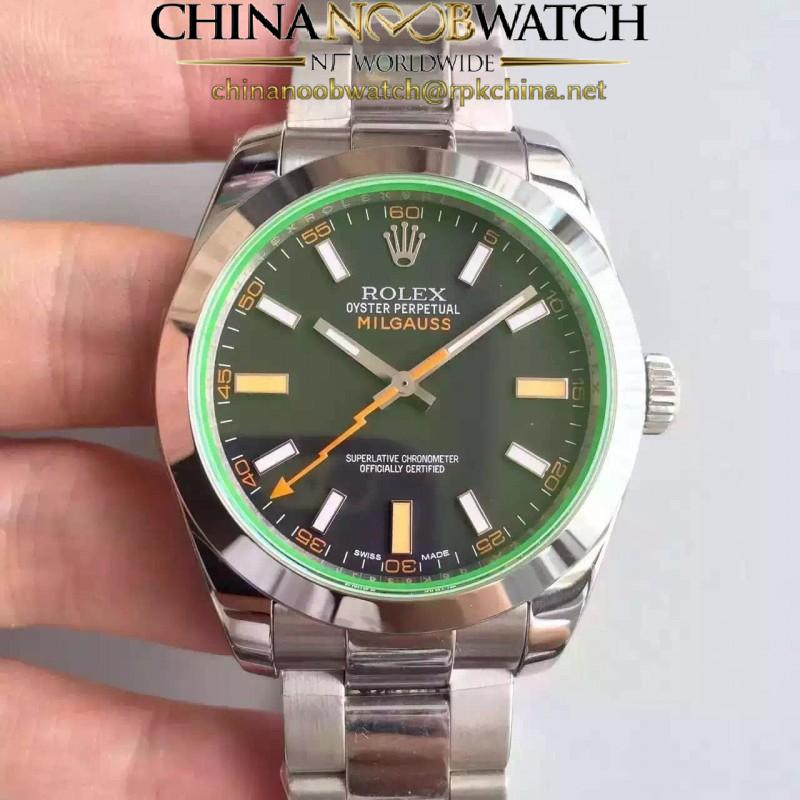 Replica Rolex Milgauss 116400GV JF Stainless Steel Black Dial Swiss 2836-2