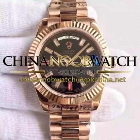 Replica Rolex Day-Date II 218235 41MM KW Rose Gold Black Dial Swiss 3255