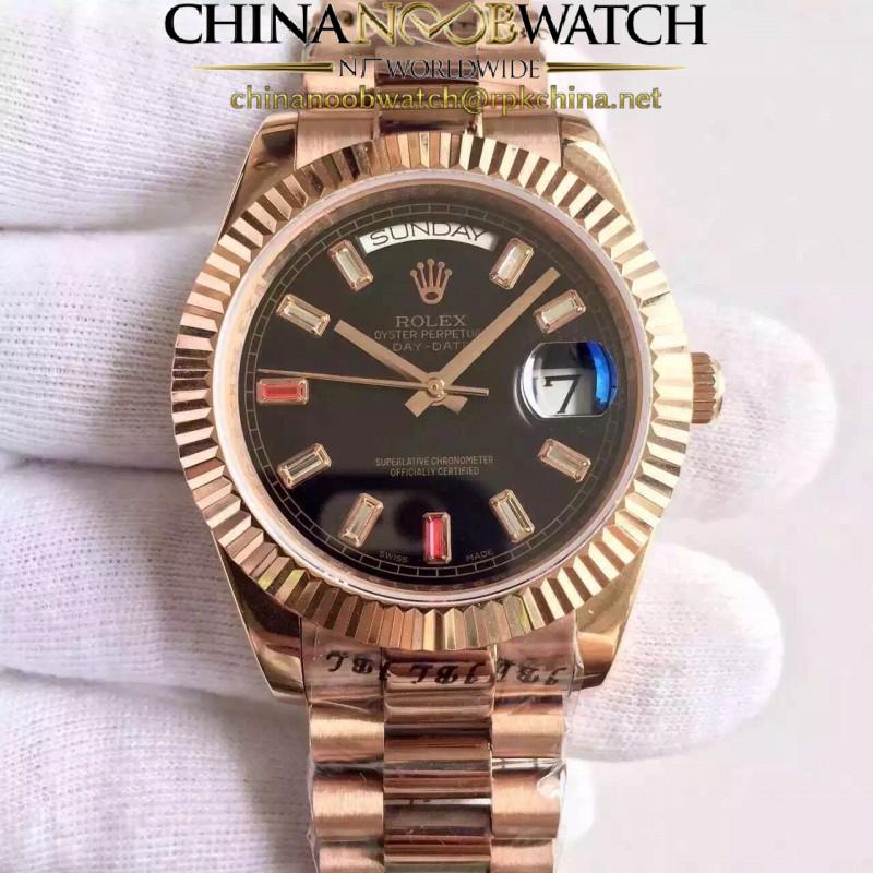 Replica Rolex Day-Date II 218235 41MM KW Rose Gold Black Dial Swiss 3255