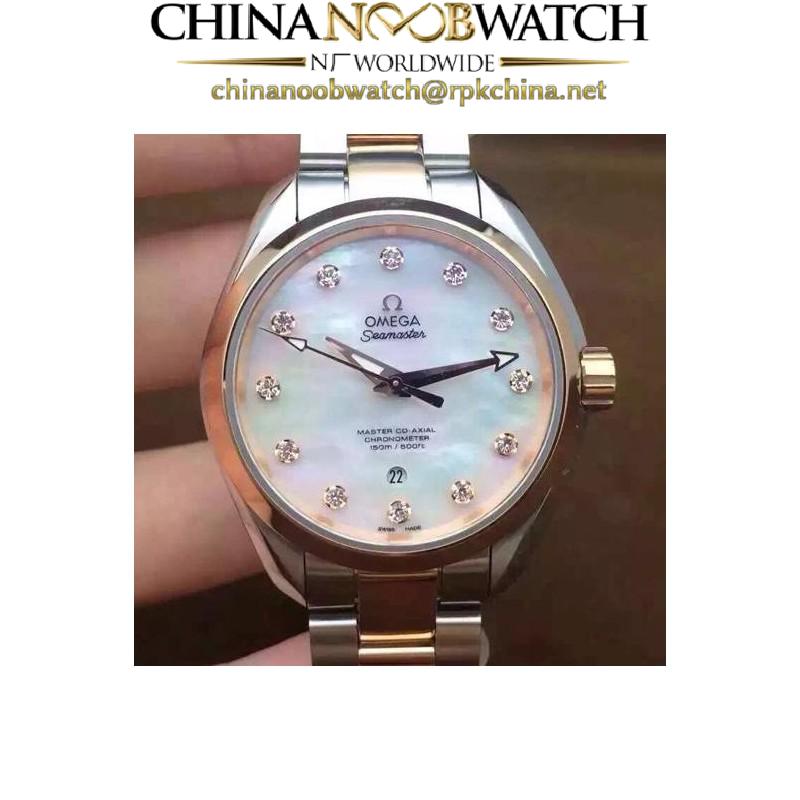 Replica Omega Aqua Terra 150M Lady 34MM Rose Gold & Stainless Steel Pearl Dial Swiss 8520