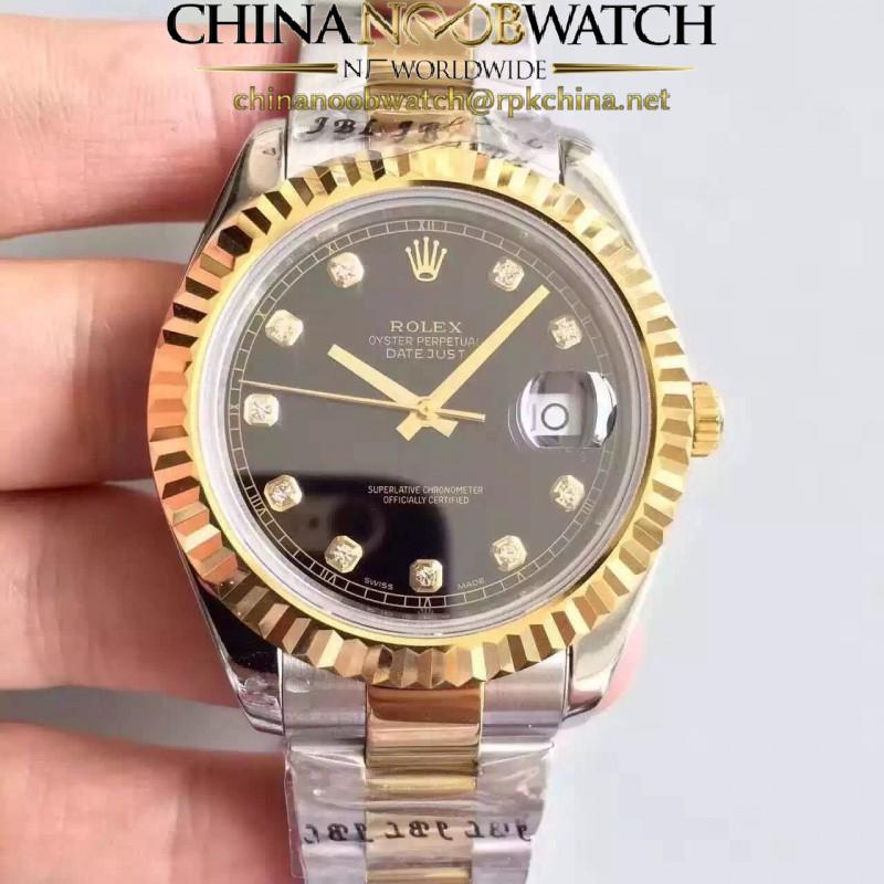 Replica Rolex Datejust 41 126333 41MM NF Stainless Steel & Yellow Gold Black & Diamonds Dial Swiss 2836-2