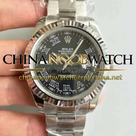 Replica Rolex Datejust II 116334 41MM NF Stainless Steel Black & Roman Dial Swiss 2836-2