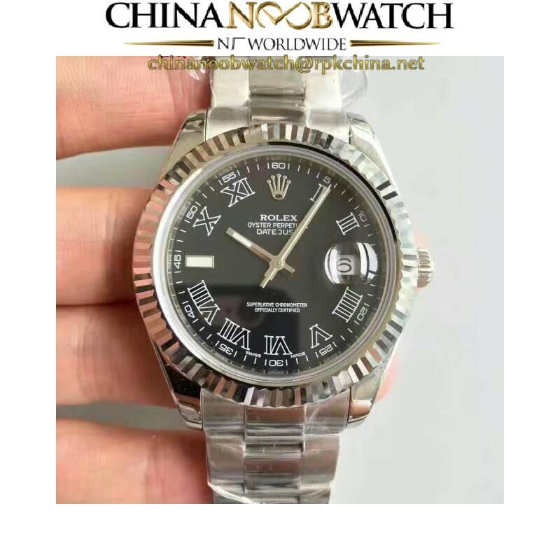 Replica Rolex Datejust II 116334 41MM NF Stainless Steel Black & Roman Dial Swiss 2836-2