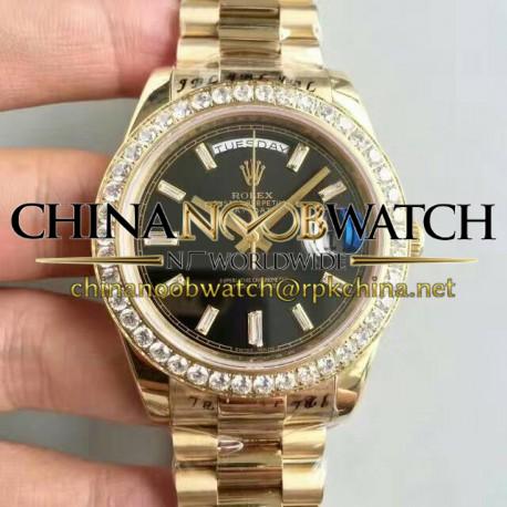 Replica Rolex Day-Date 40 228398TBR 40MM KW Yellow Gold & Diamonds Black Dial Swiss 3255
