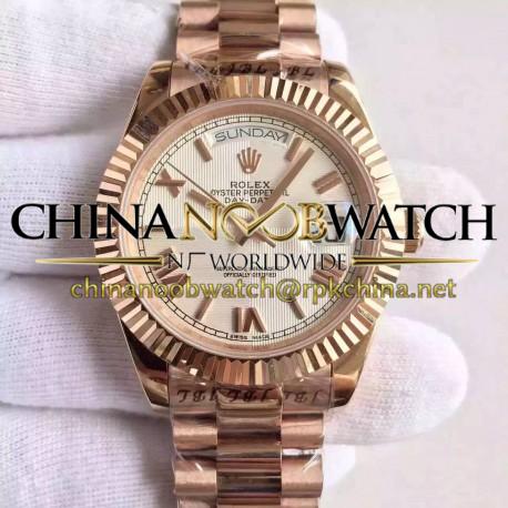 Replica Rolex Day-Date 40 228235 40MM KW Rose Gold Silver Quadrant Dial Swiss 3255