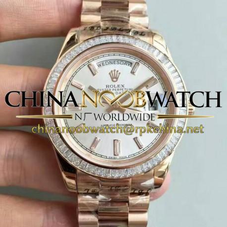 Replica Rolex Day-Date 40 228235 40MM KW Rose Gold & Diamonds Sundust Dial Swiss 3255