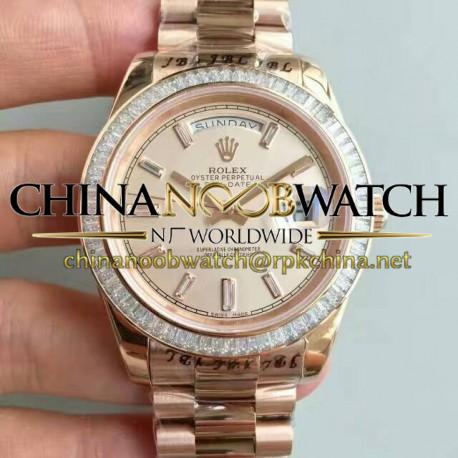 Replica Rolex Day-Date 40 228235 40MM KW Rose Gold & Diamonds Cream Dial Swiss 3255