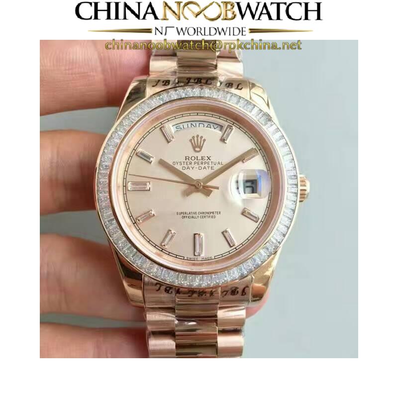 Replica Rolex Day-Date 40 228235 40MM KW Rose Gold & Diamonds Cream Dial Swiss 3255