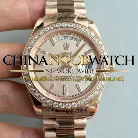 Replica Rolex Day-Date 40 228235 40MM KW Rose Gold & Diamonds Cream Dial Swiss 3255