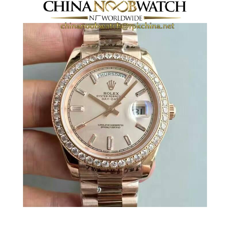 Replica Rolex Day-Date 40 228235 40MM KW Rose Gold & Diamonds Cream Dial Swiss 3255